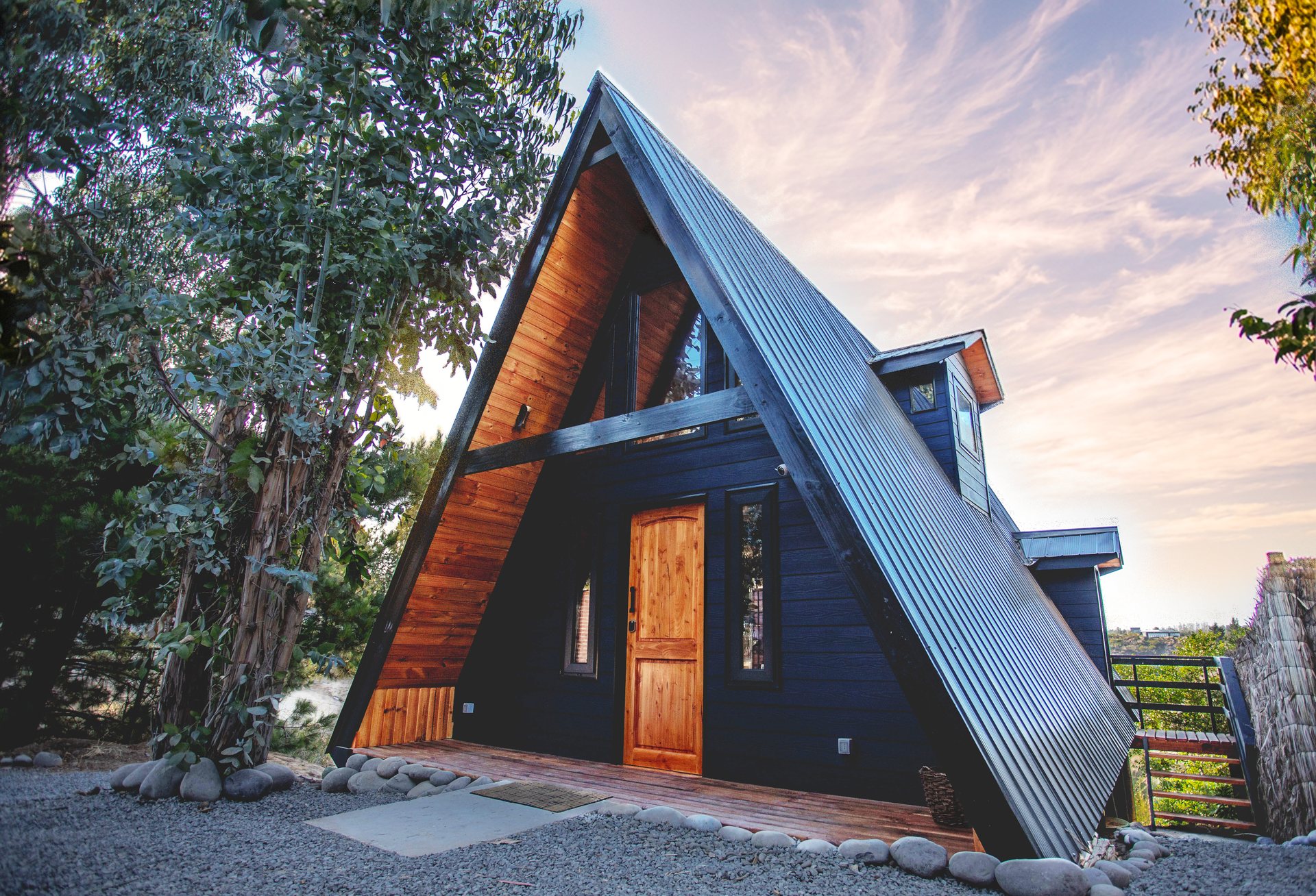 La tiny house A-Frame al atardecer — Parcela 1, Parcela Los Litres